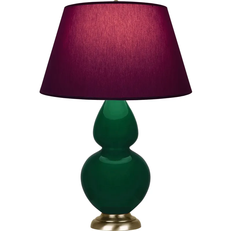 Double Gourd 31 inch 150 watt Jungle Glazed Ceramic with Antique Natural Brass Table Lamp Portable Light in Plum with Lavender