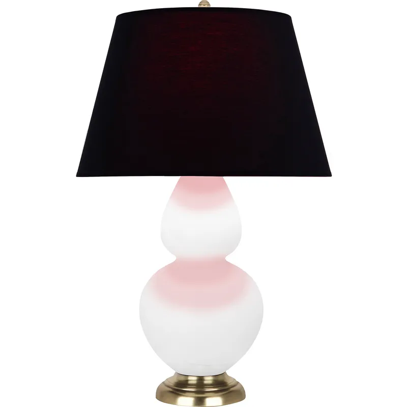 Double Gourd 31 inch 150 watt Matte Lily Glazed Ceramic with Antique Natural Brass Table Lamp Portable Light in Ink Black with Rose Red