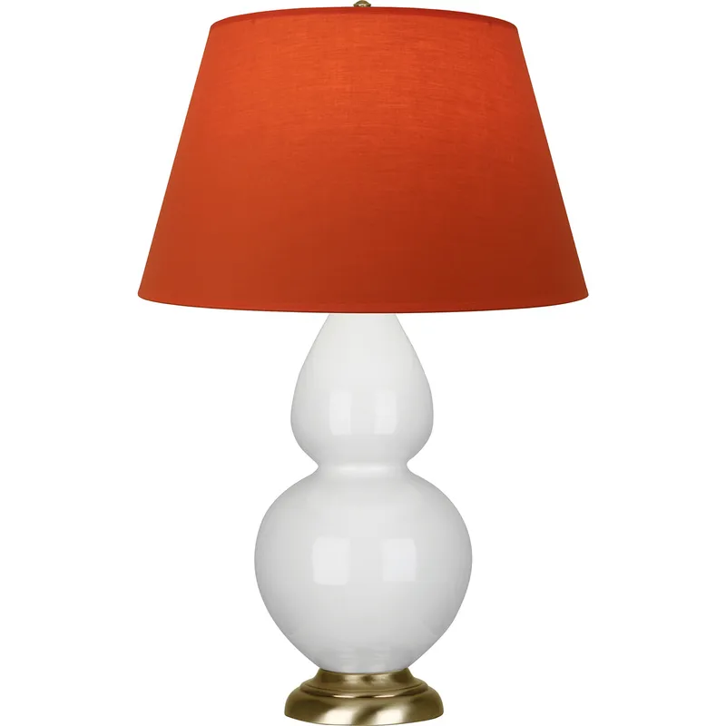 Double Gourd 31 inch 150 watt Lily Glazed Ceramic with Antique Natural Brass Table Lamp Portable Light in Tangerine with Taupe