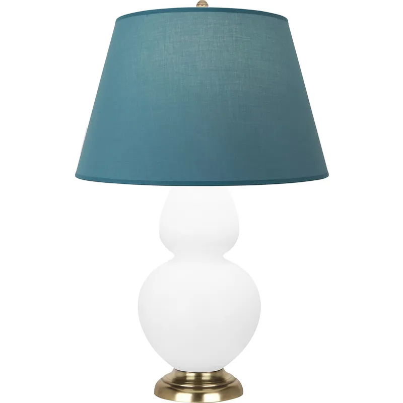 Double Gourd 31 inch 150 watt Matte Lily Glazed Ceramic with Antique Natural Brass Table Lamp Portable Light in Bright Blue with Gray