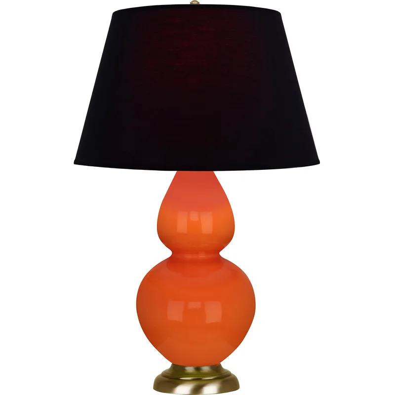 Double Gourd 31 inch 150 watt Pumpkin Glazed Ceramic with Antique Natural Brass Table Lamp Portable Light in Ink Black with Rose Red