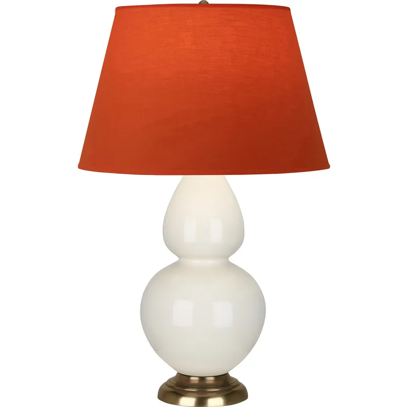 Double Gourd 31 inch 150 watt Bone Glazed Ceramic with Antique Natural Brass Table Lamp Portable Light in Tangerine with Taupe