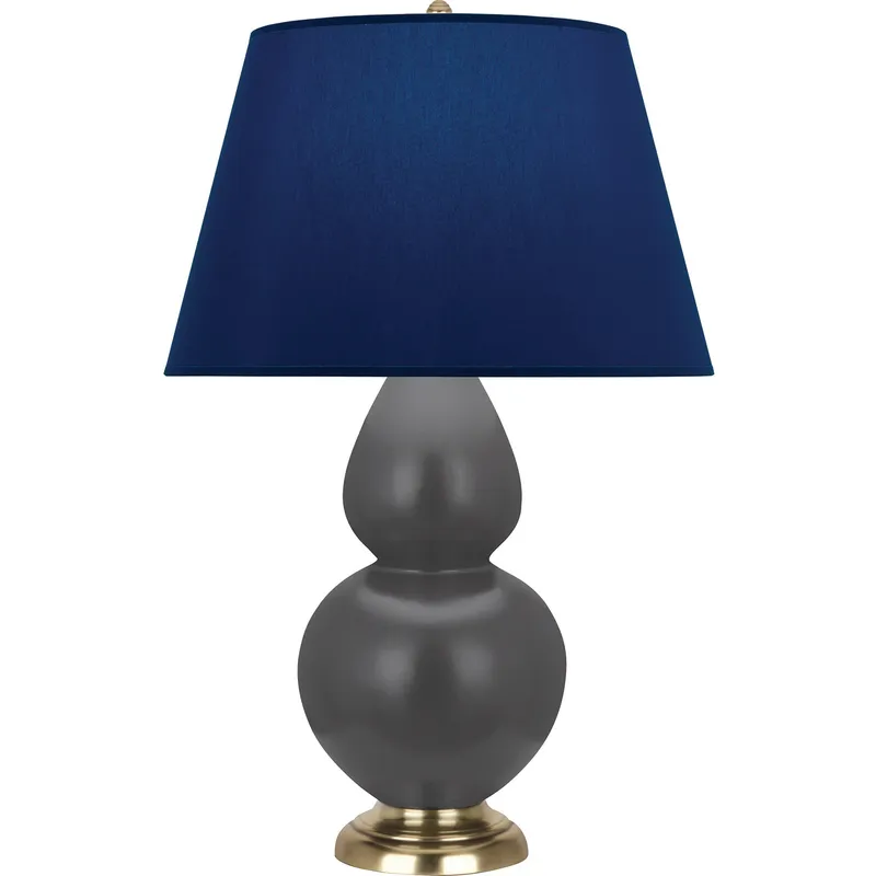 Double Gourd 31 inch 150 watt Matte Ash Glazed Ceramic with Antique Brass Table Lamp Portable Light in Navy with Gray