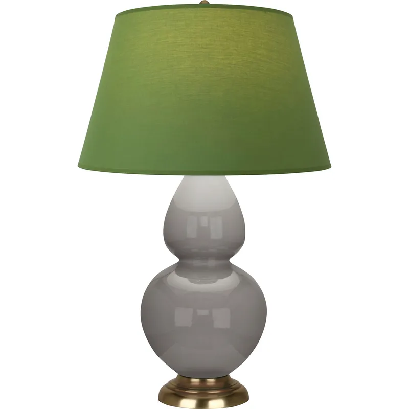 Double Gourd 31 inch 150 watt Smokey Taupe Glazed Ceramic with Antique Natural Brass Table Lamp Portable Light in Smoky Taupe, Tea Green with Taupe