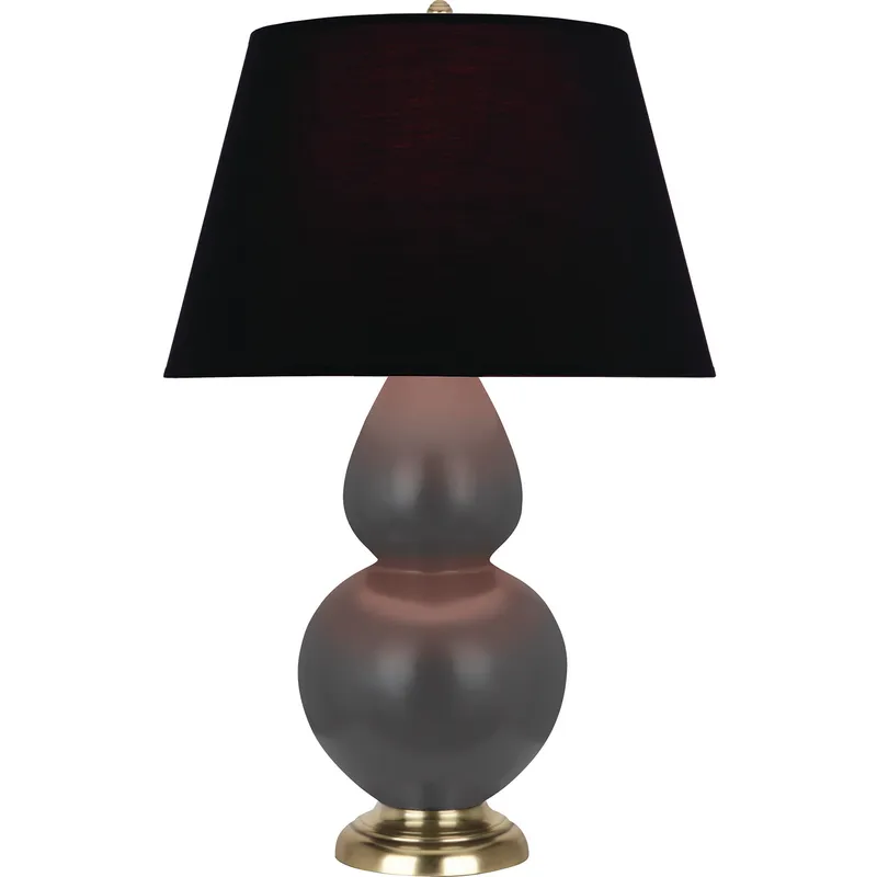Double Gourd 31 inch 150 watt Matte Ash Glazed Ceramic with Antique Brass Table Lamp Portable Light in Ink Black with Rose Red