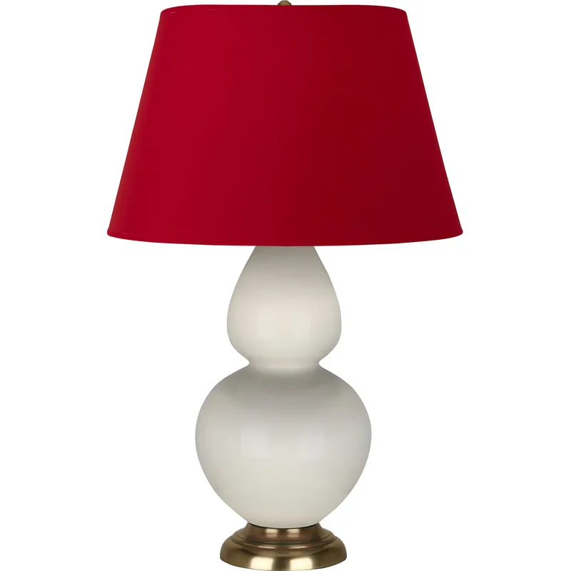 Double Gourd 31 inch 150 watt Bone Glazed Ceramic with Antique Natural Brass Table Lamp Portable Light in Rose Red with Ink Black