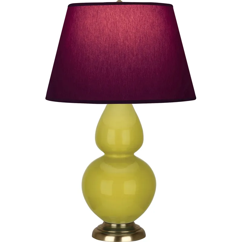 Double Gourd 31 inch 150 watt Citron Glazed Ceramic with Antique Brass Table Lamp Portable Light in Plum with Lavender