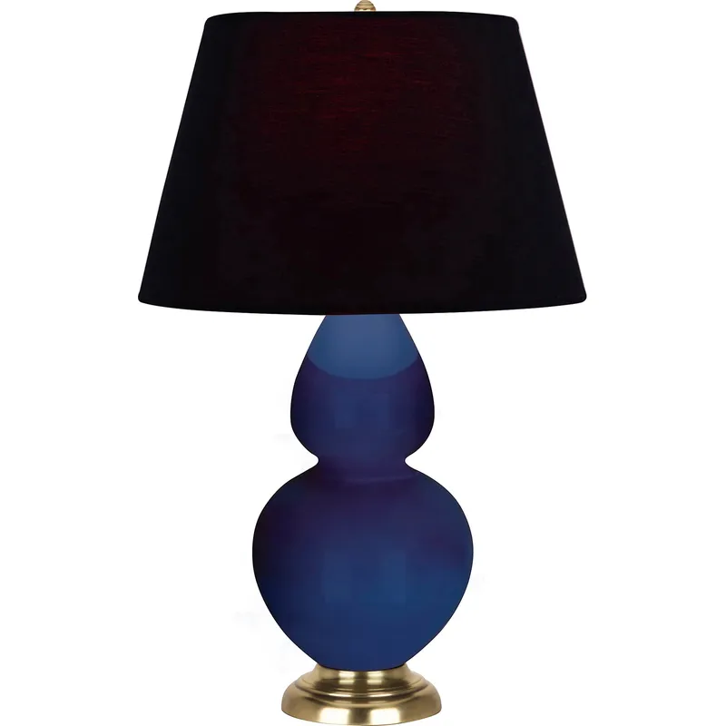 Double Gourd 31 inch 150 watt Cobalt Glazed Ceramic with Antique Natural Brass Table Lamp Portable Light in Ink Black with Rose Red