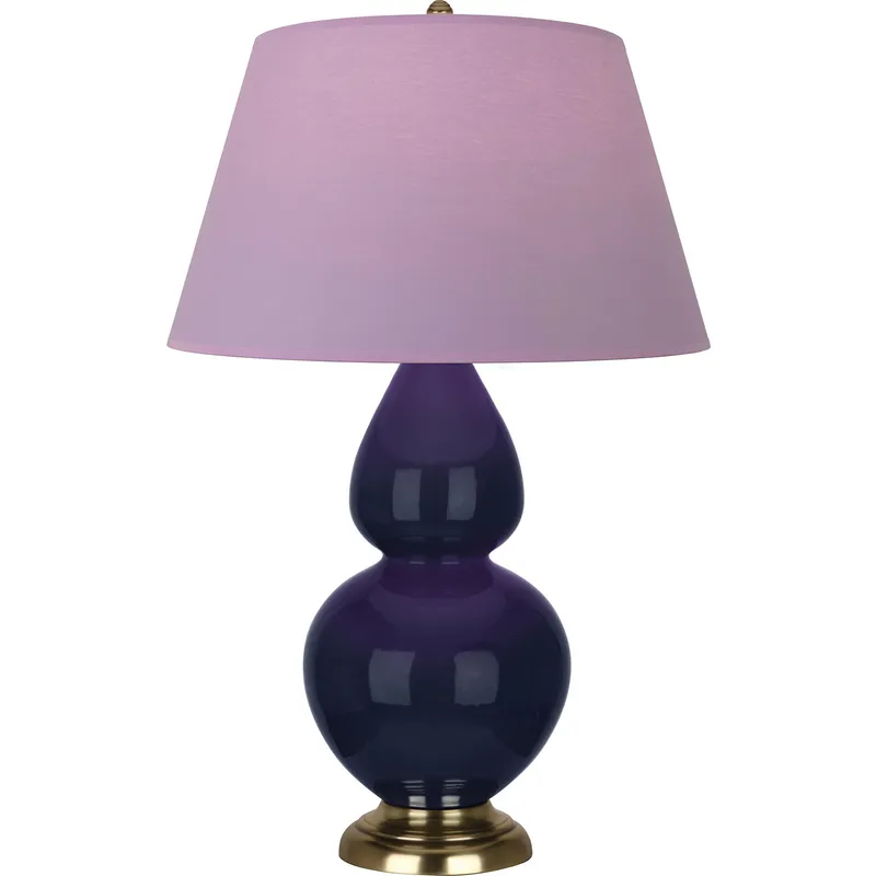Double Gourd 31 inch 150 watt Midnight Blue Glazed Ceramic with Antique Brass Table Lamp Portable Light in Lavender with Plum
