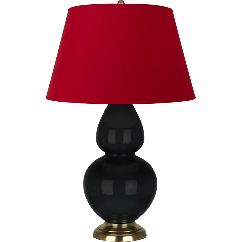 Double Gourd 31 inch 150 watt Obsidian Glazed Ceramic with Antique Natural Brass Table Lamp Portable Light in Rose Red with Ink Black