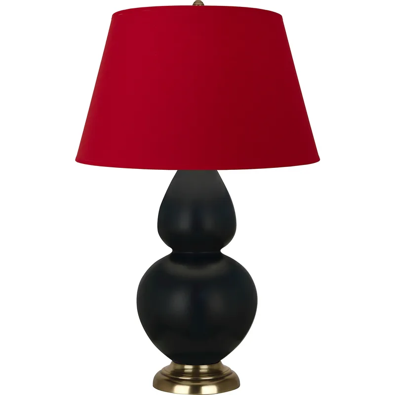 Double Gourd 31 inch 150 watt Matte Obsidian Glazed Ceramic with Antique Natural Brass Table Lamp Portable Light in Rose Red with Ink Black