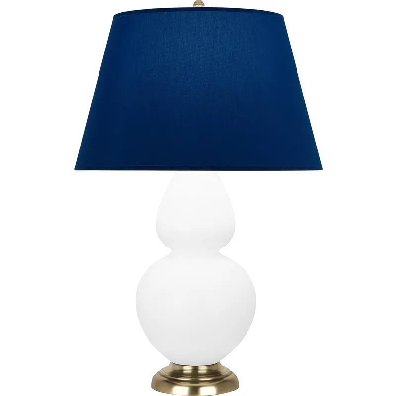 Double Gourd 31 inch 150 watt Matte Lily Glazed Ceramic with Antique Natural Brass Table Lamp Portable Light in Navy with Gray