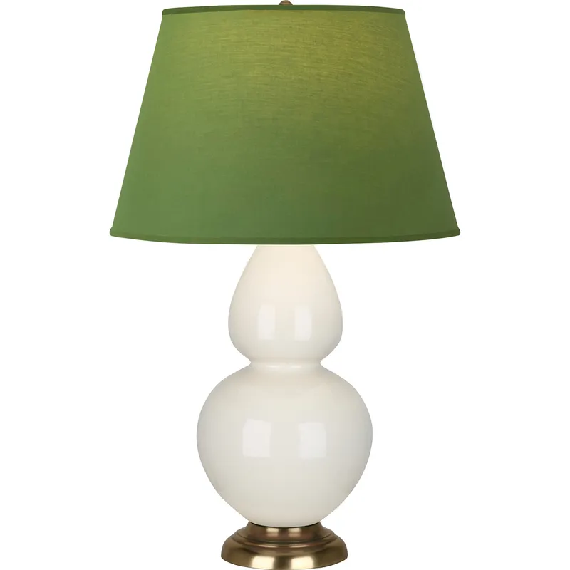 Double Gourd 31 inch 150 watt Bone Glazed Ceramic with Antique Natural Brass Table Lamp Portable Light in Tea Green with Taupe