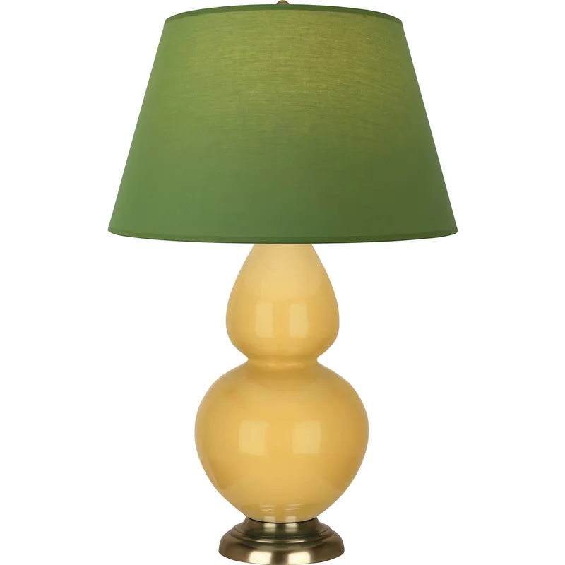 Double Gourd 31 inch 150 watt Sunset Yellow Glazed Ceramic with Antique Brass Table Lamp Portable Light in Tea Green with Taupe