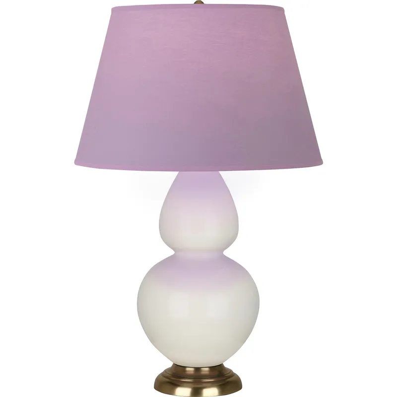 Double Gourd 31 inch 150 watt Bone Glazed Ceramic with Antique Natural Brass Table Lamp Portable Light in Lavender with Plum