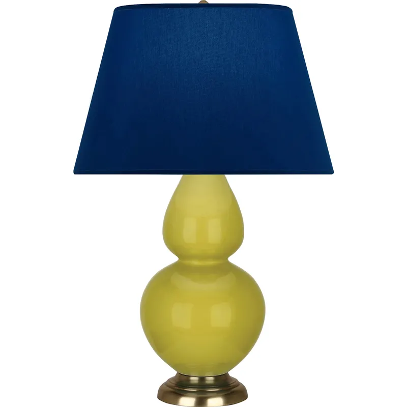 Double Gourd 31 inch 150 watt Citron Glazed Ceramic with Antique Brass Table Lamp Portable Light in Navy with Gray