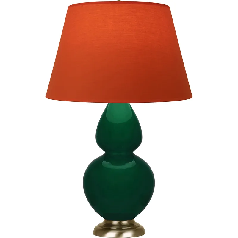 Double Gourd 31 inch 150 watt Jungle Glazed Ceramic with Antique Natural Brass Table Lamp Portable Light in Tangerine with Taupe
