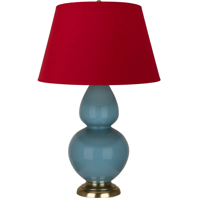 Double Gourd 31 inch 150 watt Steel Blue Glazed Ceramic with Antique Brass Table Lamp Portable Light in Rose Red with Ink Black