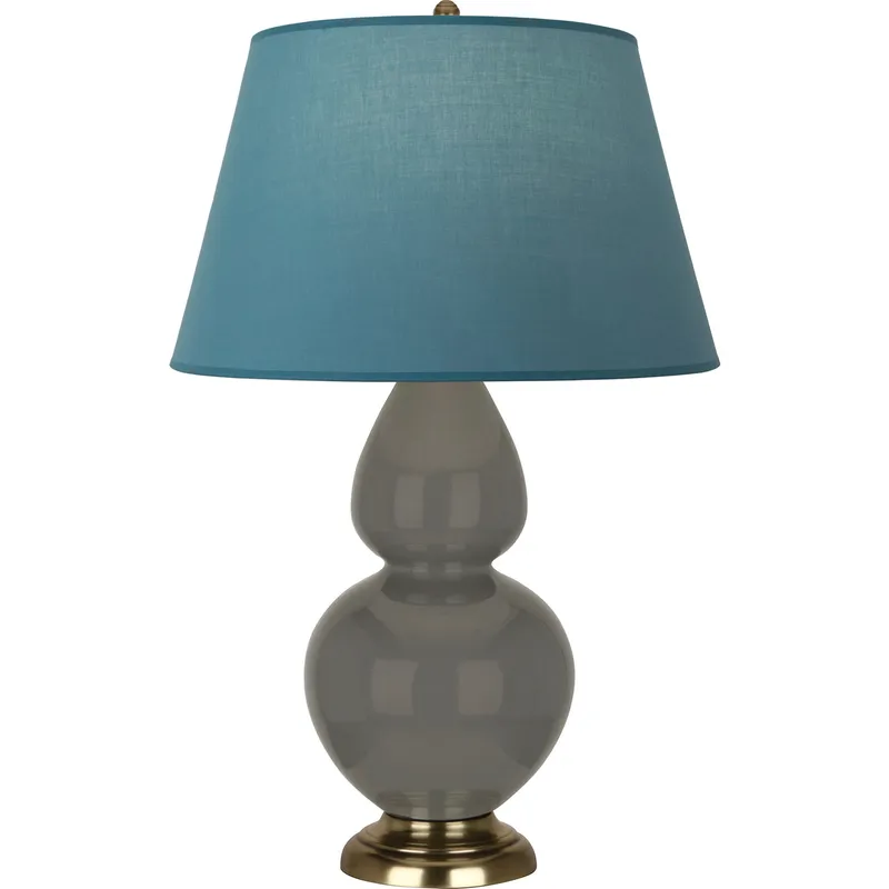 Double Gourd 31 inch 150 watt Ash Glazed Ceramic with Antique Brass Table Lamp Portable Light in Bright Blue with Gray