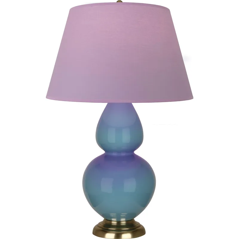 Double Gourd 31 inch 150 watt Steel Blue Glazed Ceramic with Antique Brass Table Lamp Portable Light in Lavender with Plum