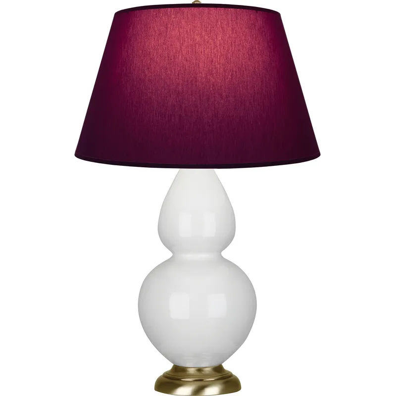 Double Gourd 31 inch 150 watt Lily Glazed Ceramic with Antique Natural Brass Table Lamp Portable Light in Plum with Lavender