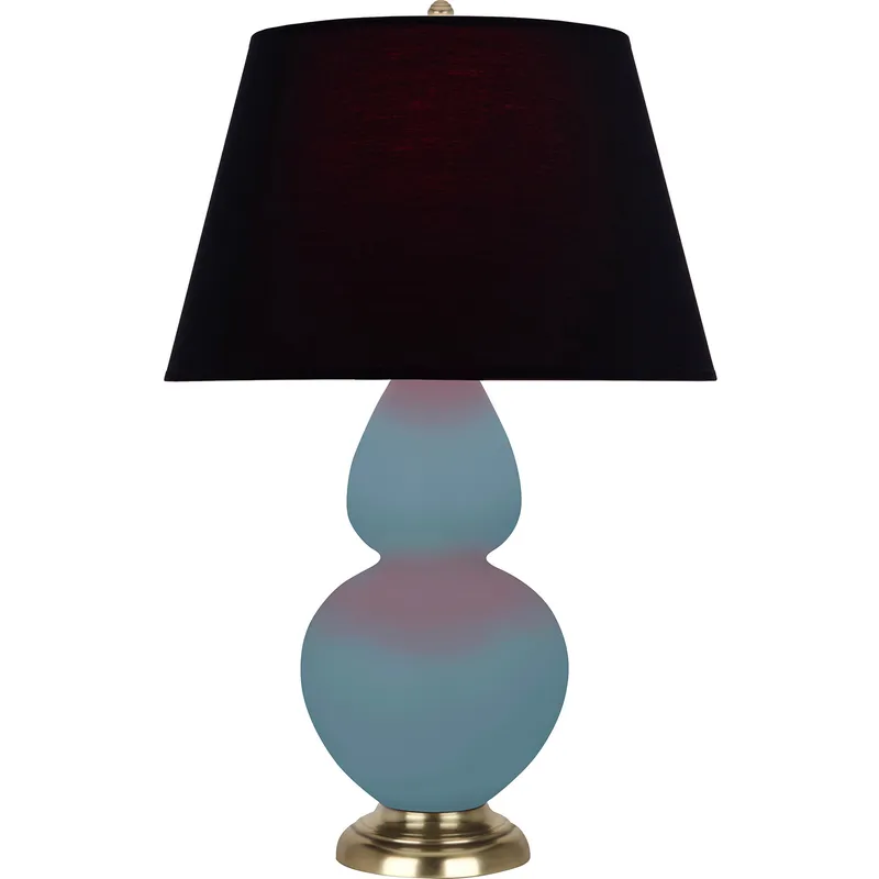 Double Gourd 31 inch 150 watt Matte Steel Blue Glazed Ceramic with Antique Brass Table Lamp Portable Light in Ink Black with Rose Red