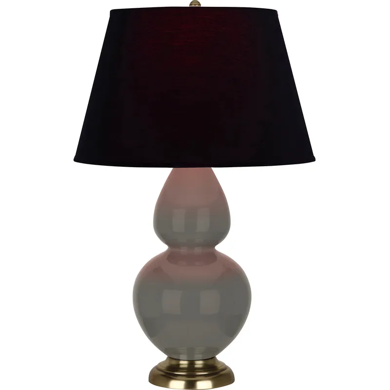 Double Gourd 31 inch 150 watt Ash Glazed Ceramic with Antique Brass Table Lamp Portable Light in Ink Black with Rose Red