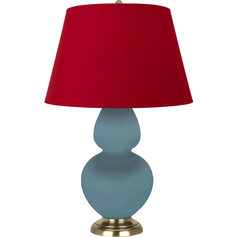 Double Gourd 31 inch 150 watt Matte Steel Blue Glazed Ceramic with Antique Brass Table Lamp Portable Light in Rose Red with Ink Black