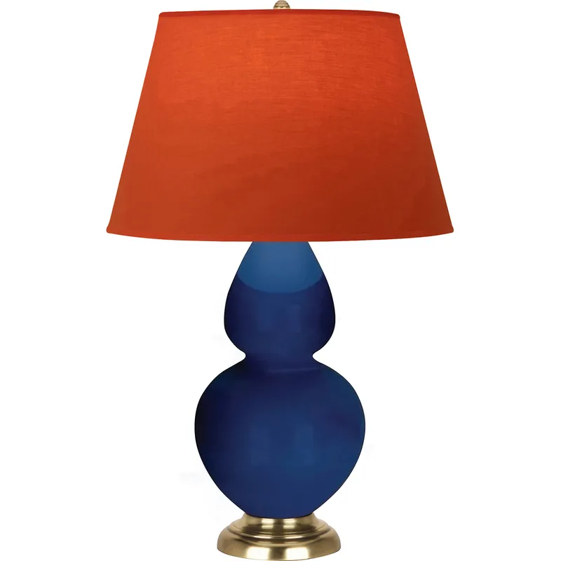 Double Gourd 31 inch 150 watt Cobalt Glazed Ceramic with Antique Natural Brass Table Lamp Portable Light in Tangerine with Taupe