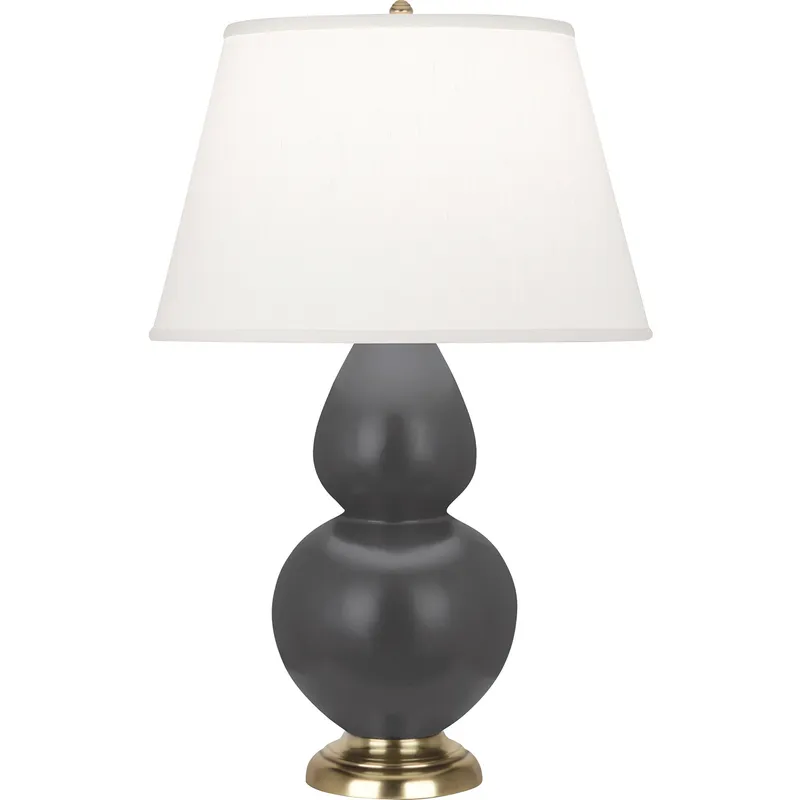 Double Gourd 31 inch 150 watt Matte Ash Glazed Ceramic with Antique Brass Table Lamp Portable Light in Pearl Dupioni