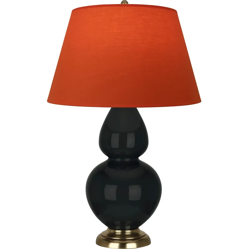 Double Gourd 31 inch 150 watt Obsidian Glazed Ceramic with Antique Natural Brass Table Lamp Portable Light in Tangerine with Taupe