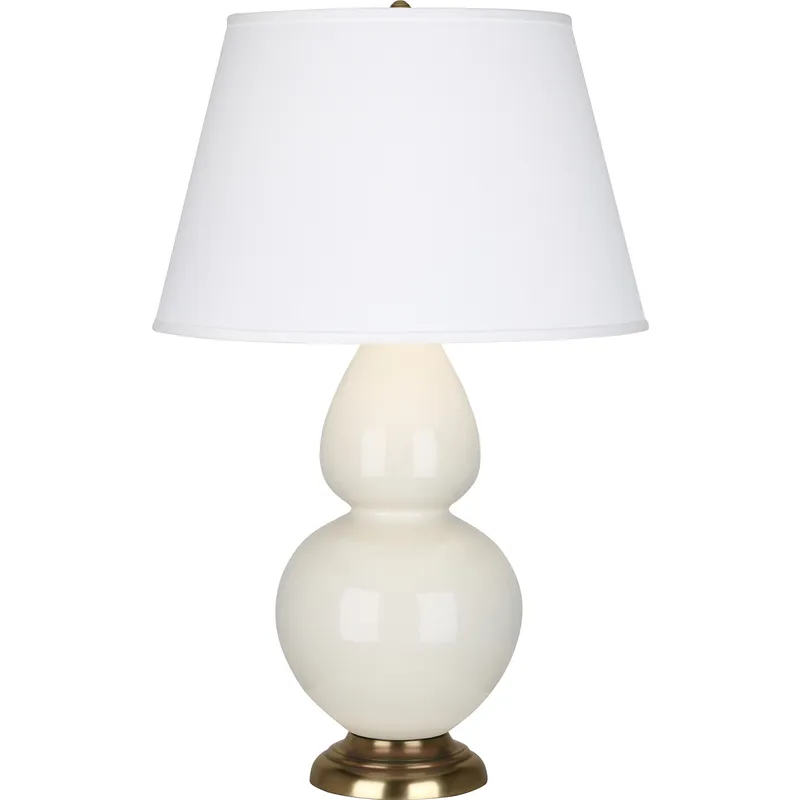 Double Gourd 31 inch 150 watt Bone Glazed Ceramic with Antique Natural Brass Table Lamp Portable Light in Pearl Dupioni