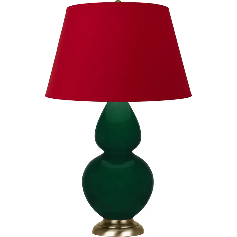 Double Gourd 31 inch 150 watt Jungle Glazed Ceramic with Antique Natural Brass Table Lamp Portable Light in Rose Red with Ink Black