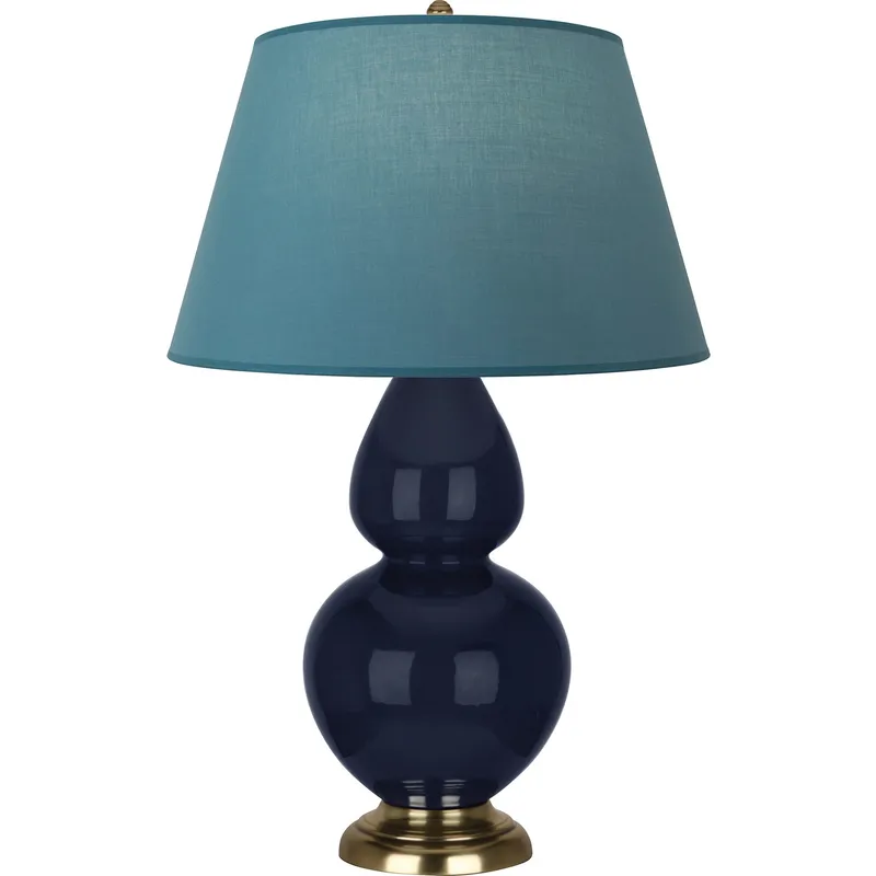 Double Gourd 31 inch 150 watt Midnight Blue Glazed Ceramic with Antique Brass Table Lamp Portable Light in Bright Blue with Gray