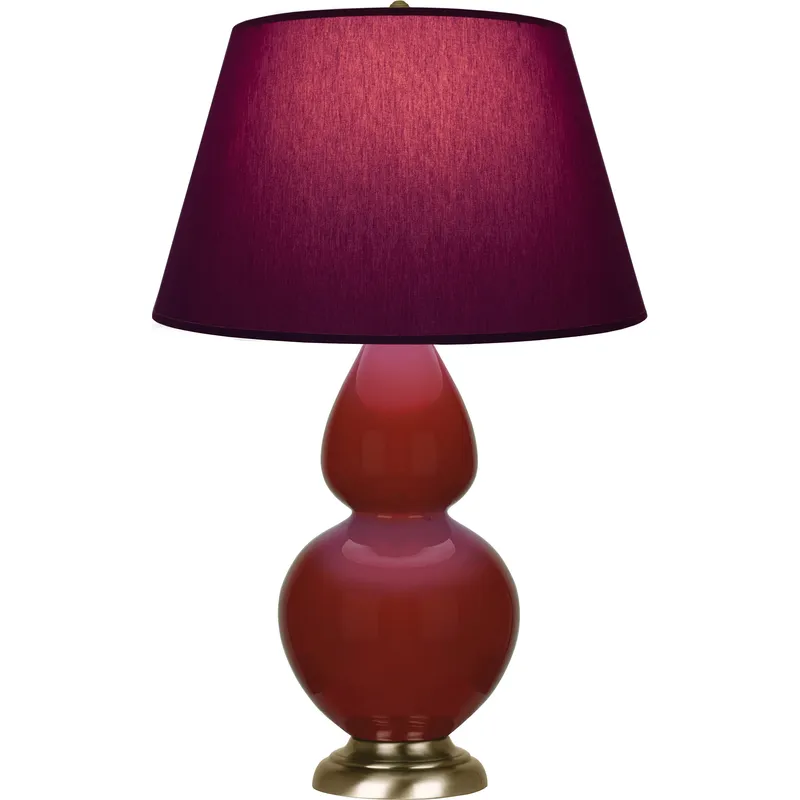 Double Gourd 31 inch 150 watt Oxblood with Antique Brass Table Lamp Portable Light in Plum with Lavender