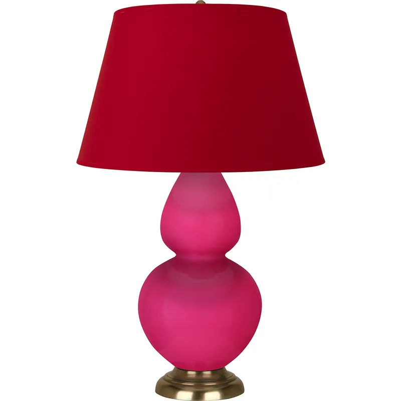 Double Gourd 31 inch 150 watt Razzle Rose Glazed Ceramic with Antique Natural Brass Table Lamp Portable Light in Rose Red with Ink Black