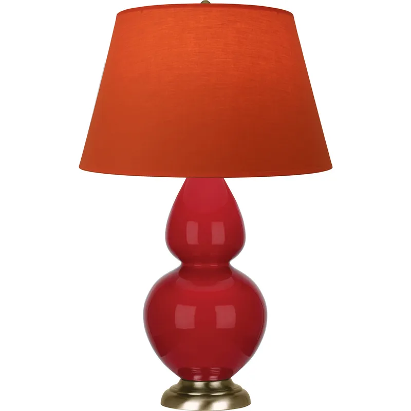 Double Gourd 31 inch 150 watt Ruby Red Glazed Ceramic with Antique Brass Table Lamp Portable Light in Tangerine with Taupe