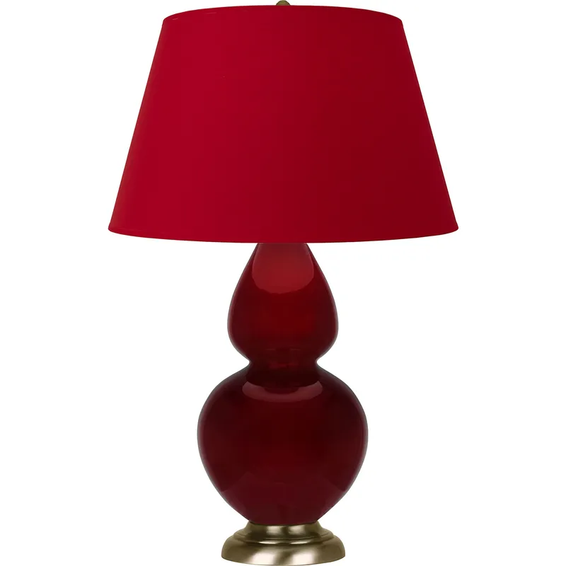 Double Gourd 31 inch 150 watt Sangria Glazed Ceramic with Antique Natural Brass Table Lamp Portable Light in Rose Red with Ink Black