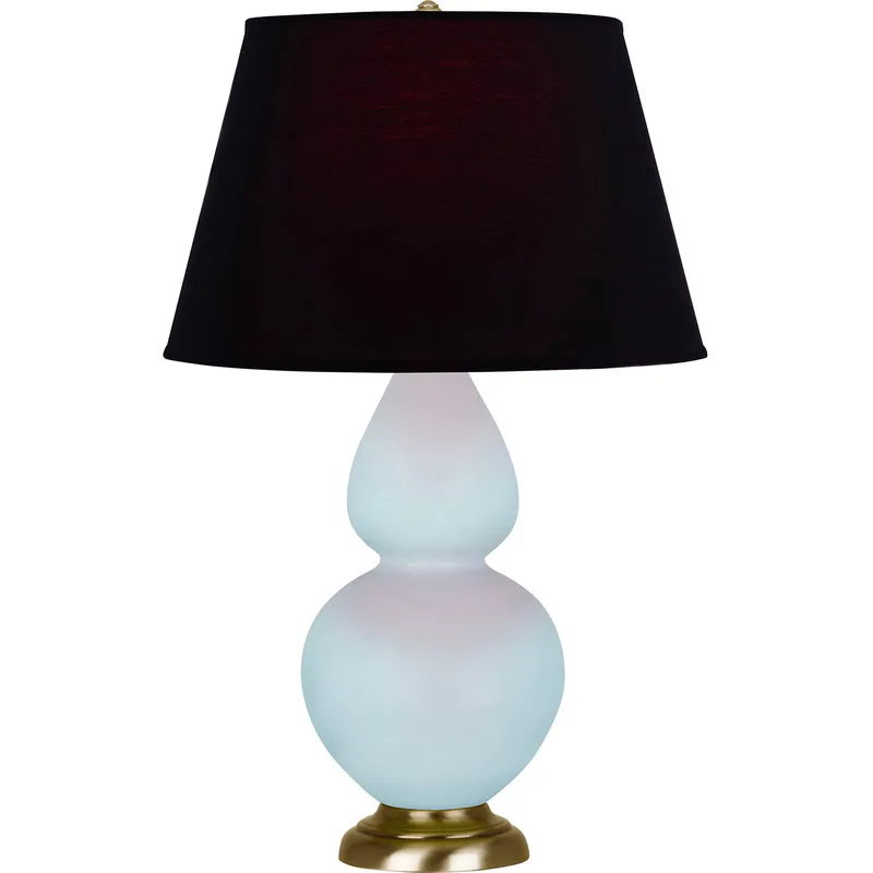 Double Gourd 31 inch 150 watt Baby Blue Glazed Ceramic with Antique Natural Brass Table Lamp Portable Light in Ink Black with Rose Red
