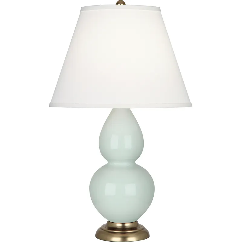 Double Gourd 31 inch 150 watt Celadon Glazed Ceramic with Antique Brass Accents Table Lamp Portable Light in Pearl Dupioni