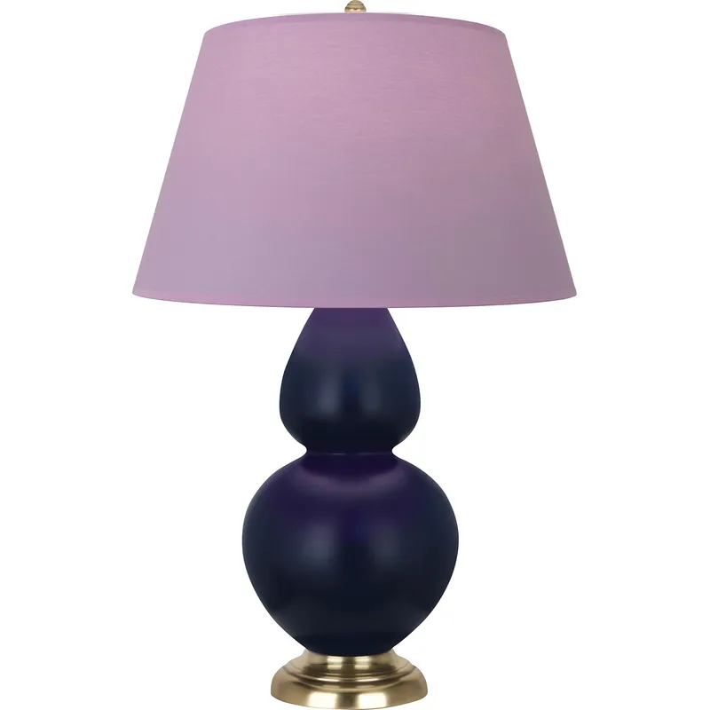 Double Gourd 31 inch 150 watt Matte Midnight Blue Glazed Ceramic with Antique Brass Table Lamp Portable Light in Lavender with Plum