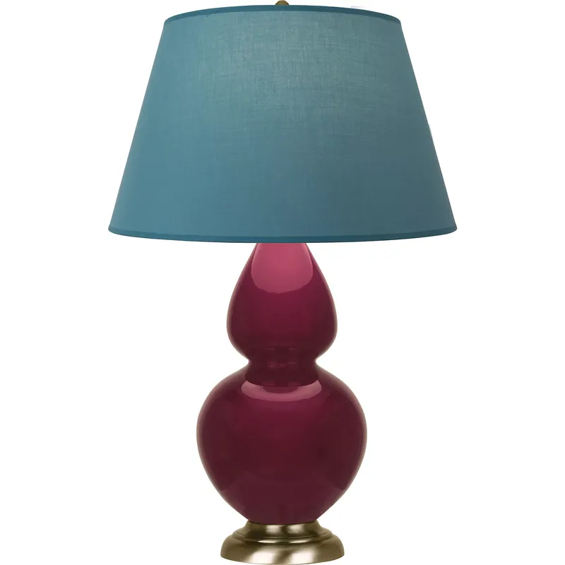 Double Gourd 31 inch 150 watt Sugar Plum with Antique Brass Table Lamp Portable Light in Bright Blue with Gray