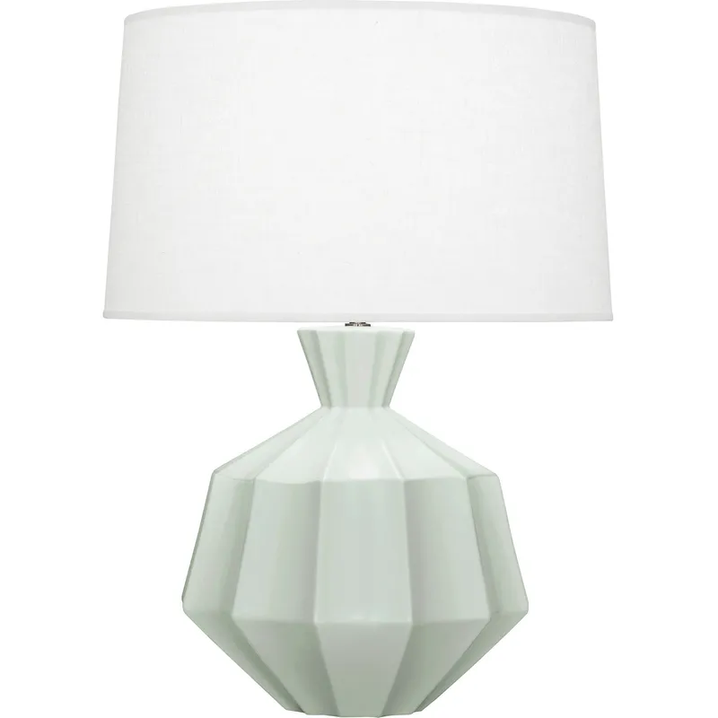 Orion 27 inch 150 watt Matte Celadon Table Lamp Portable Light, Polished Nickel Accents