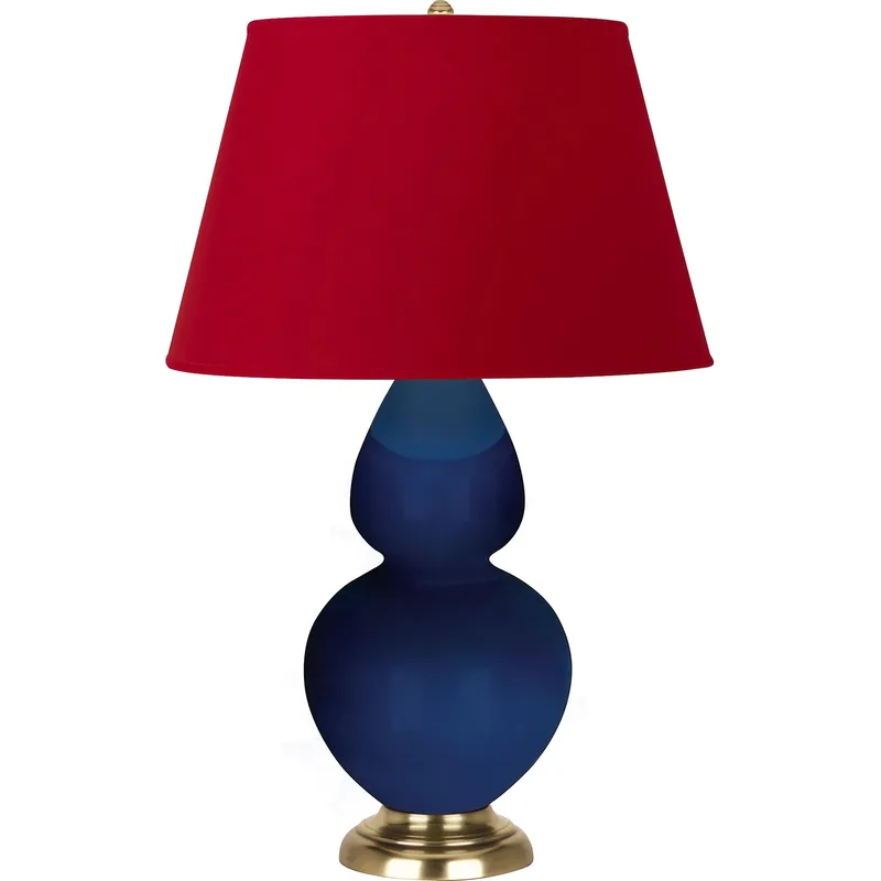 Double Gourd 31 inch 150 watt Cobalt Glazed Ceramic with Antique Natural Brass Table Lamp Portable Light in Rose Red with Ink Black