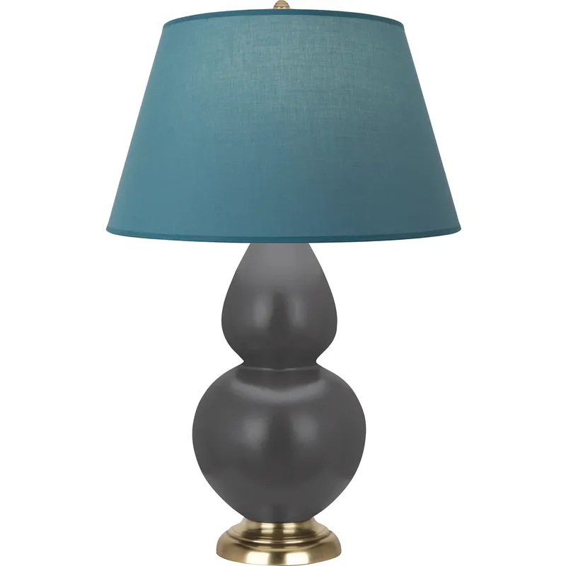 Double Gourd 31 inch 150 watt Matte Ash Glazed Ceramic with Antique Brass Table Lamp Portable Light in Bright Blue with Gray