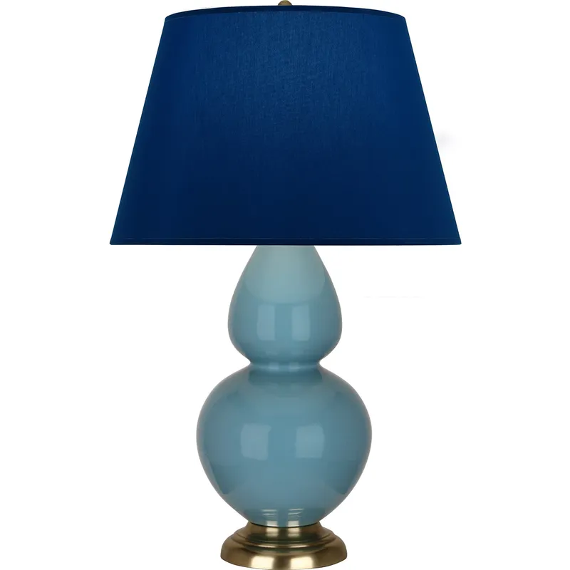 Double Gourd 31 inch 150 watt Steel Blue Glazed Ceramic with Antique Brass Table Lamp Portable Light in Navy with Gray
