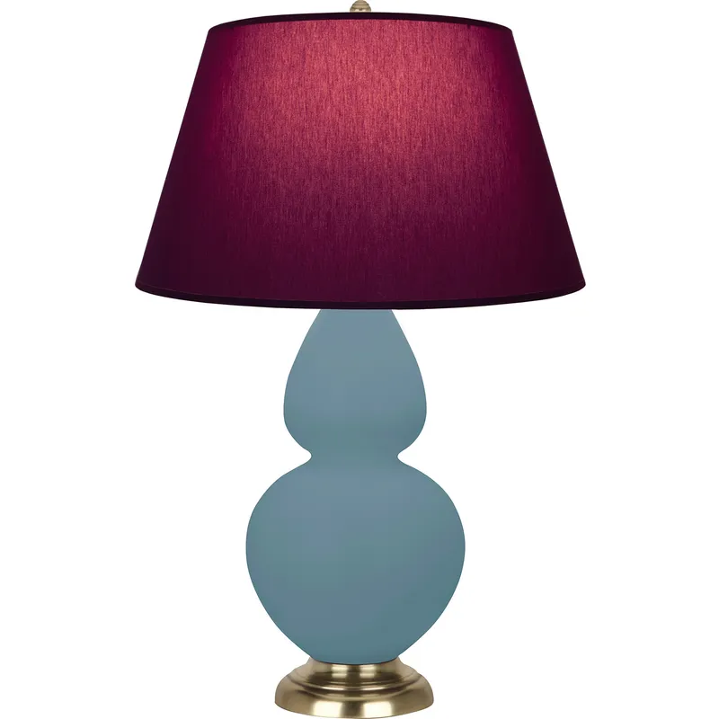 Double Gourd 31 inch 150 watt Matte Steel Blue Glazed Ceramic with Antique Brass Table Lamp Portable Light in Plum with Lavender