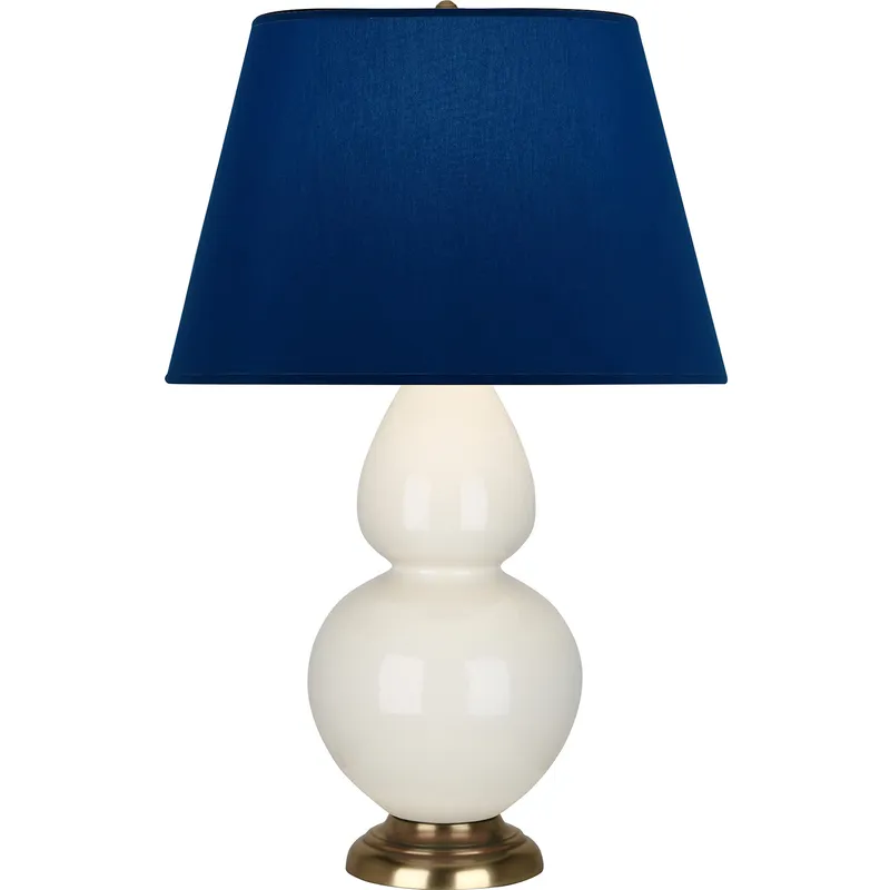 Double Gourd 31 inch 150 watt Bone Glazed Ceramic with Antique Natural Brass Table Lamp Portable Light in Navy with Gray