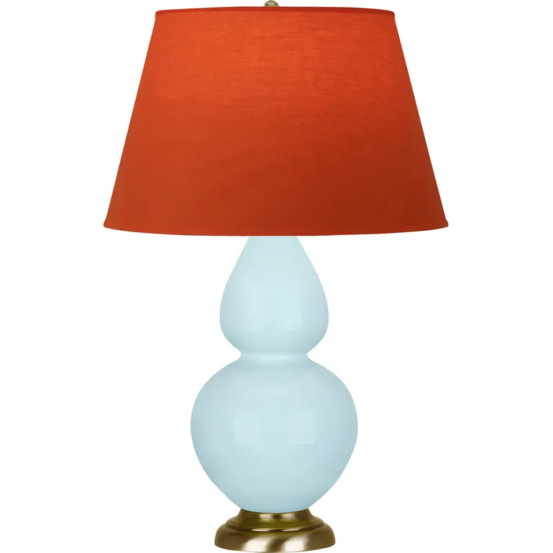 Double Gourd 31 inch 150 watt Baby Blue Glazed Ceramic with Antique Natural Brass Table Lamp Portable Light in Tangerine with Taupe