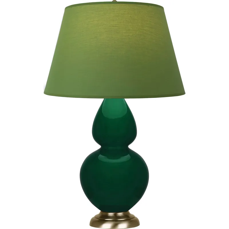 Double Gourd 31 inch 150 watt Jungle Glazed Ceramic with Antique Natural Brass Table Lamp Portable Light in Tea Green with Taupe